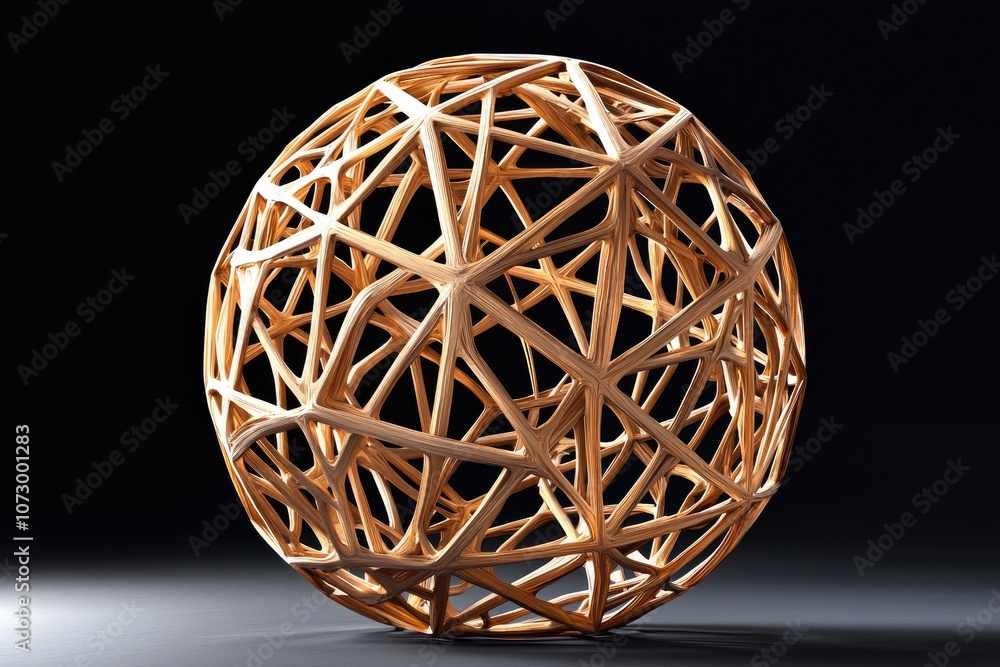 Aufkleber a 3d sphere made up of interconnected rods, creating a complex geometric web.