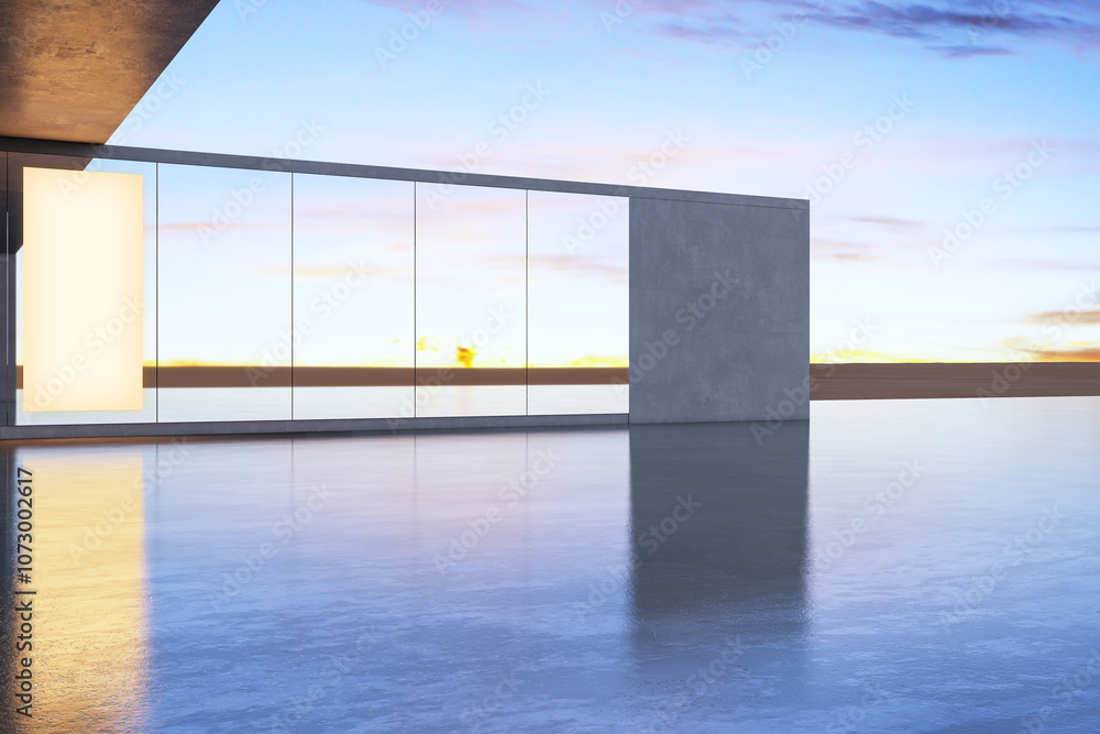 Poster modern architecture exterior at sunset. 3d rendering