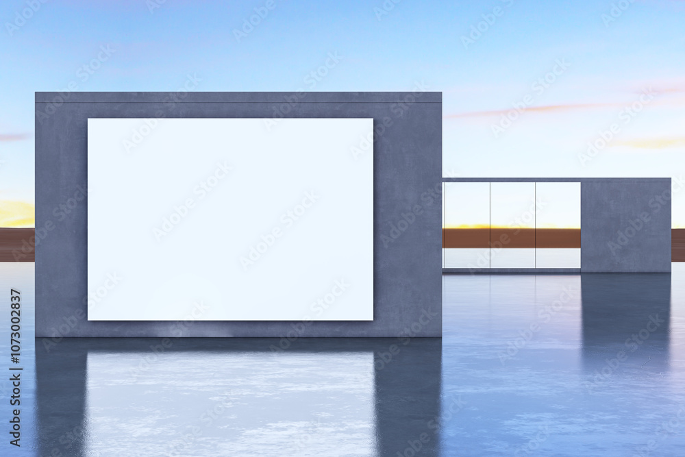 Poster futuristic building exterior with blank billboard. 3d rendering