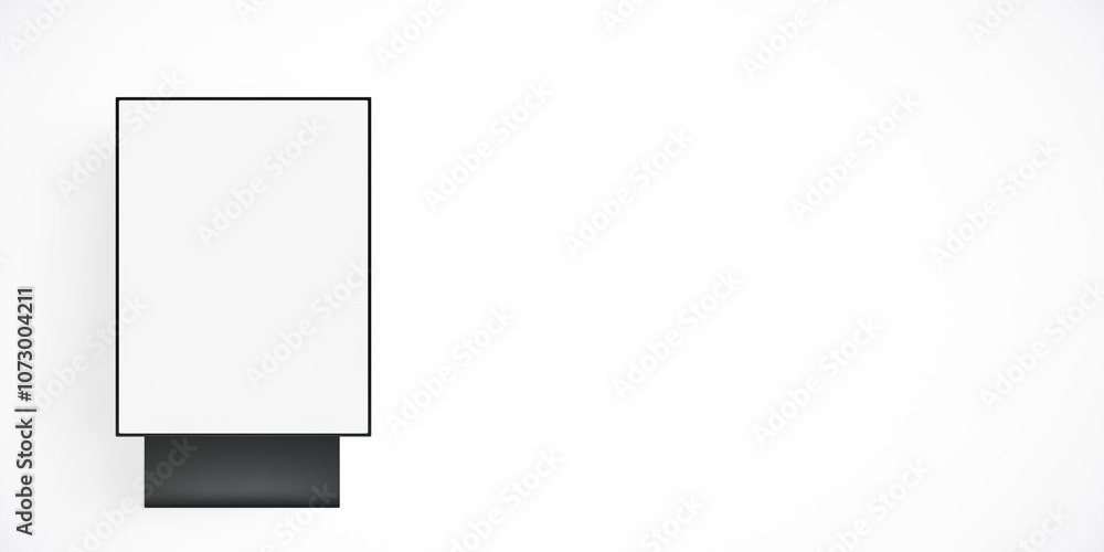 Poster Minimalist white abstract rectangle over a light grey background with a black base. 3D Rendering