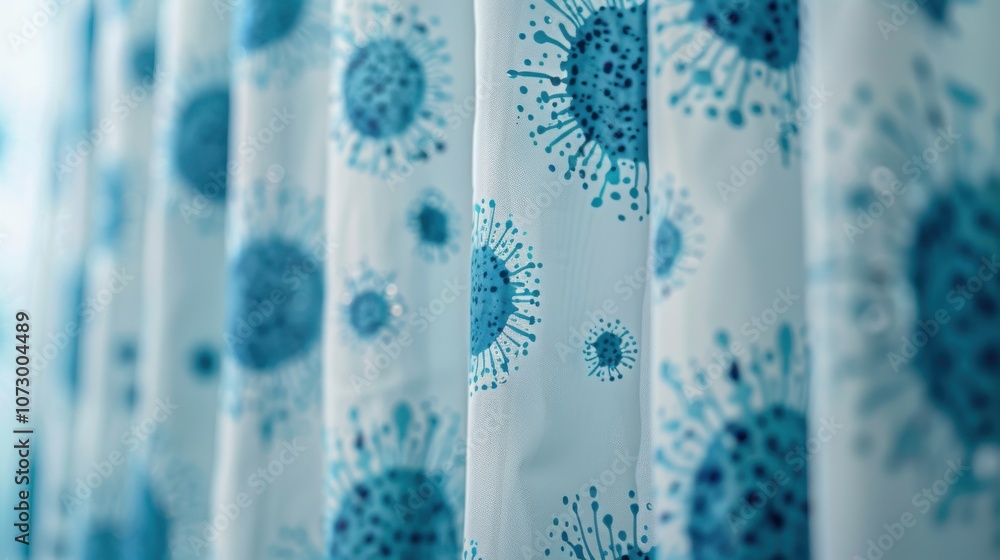 Aufkleber abstract pattern of blue shapes on a sheer curtain creating a serene and modern design.