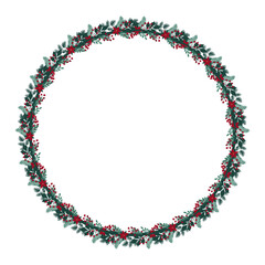 Christmas floral wreath isolated on white background. Vector illustration
