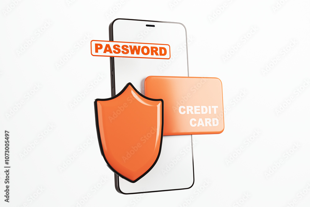 Poster Digital Security Illustration with Smartphone and Shield. 3D Rendering
