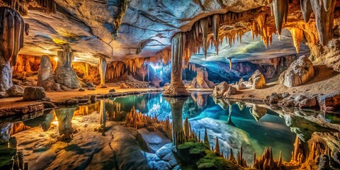 Obraz premium Stunning Macro Photography of the Natural Wonders Inside Devetaki Cave, Bulgaria, Showcasing Unique Rock Formations and Intricate Details of the Cave's Ecosystem