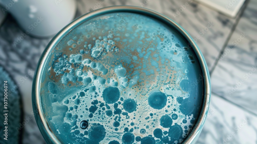 Aufkleber abstract texture of a blue surface adorned with gold flecks and bubbles creating a luxurious effect.