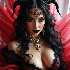 Dark Queen of the enchanted forest. A captivating portrait of a woman embodying a gothic dark queen or sorceress.