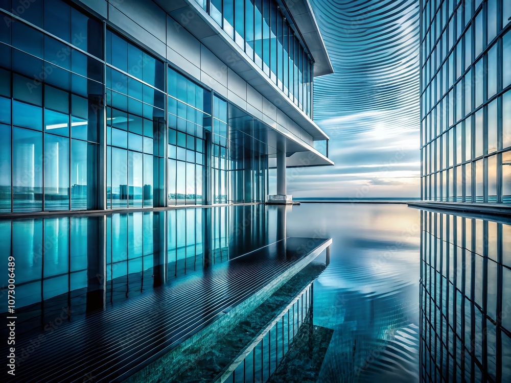 Poster abstract architectural reflection of clear water on a monochromatic background, showcasing fluid dyn