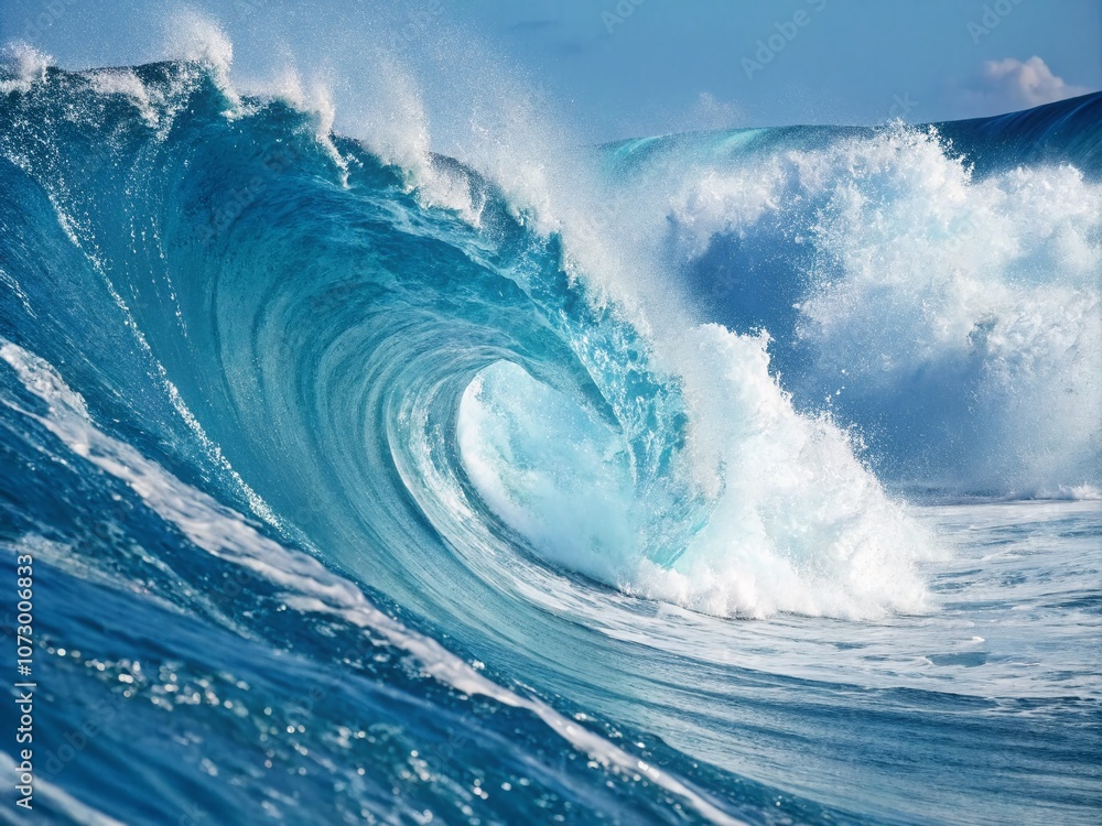 Poster abstract blue waves digital art with fluid motion and depth, perfect for backgrounds or modern decor