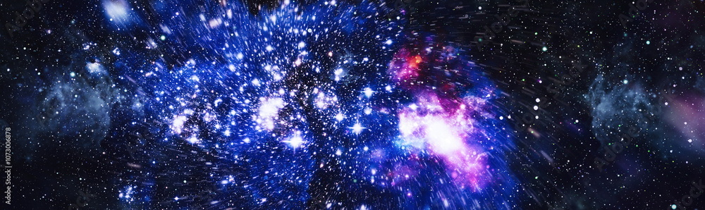 Wall mural abstract background with night sky and stars. panorama view universe space shot of milky way galaxy 