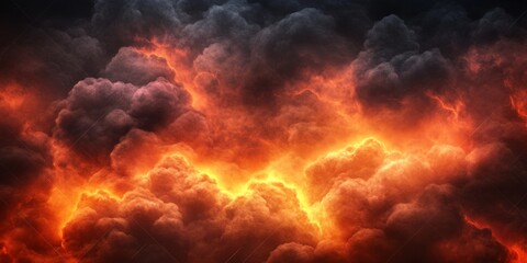 Dramatic dark clouds illuminated by an eerie red glow creating a mystical, abstract atmosphere