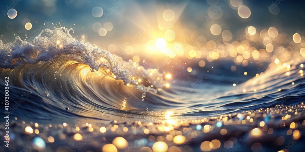 Poster abstract sparkling wave with glowing light - macro photography of a shimmering flow, capturing light