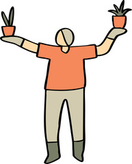 Gardener Holding Potted Plants Illustration