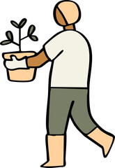Gardener Carrying Potted Plant
