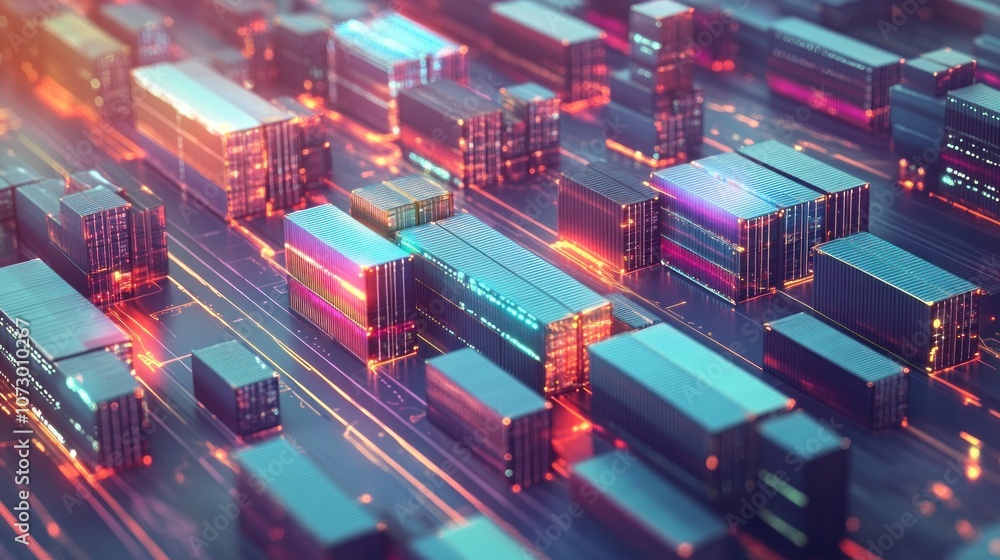 Aufkleber abstract futuristic technology background with glowing lines and colorful cubes.