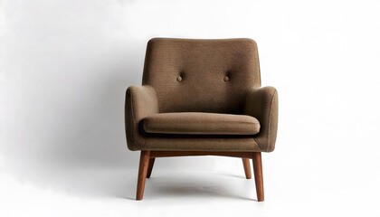 Modern Design Armchair with a Brown Fabric Upholstery and Wooden Legs Perfect for Contemporary Living Room or Office Spaces with Clean Lines and Stylish Appeal