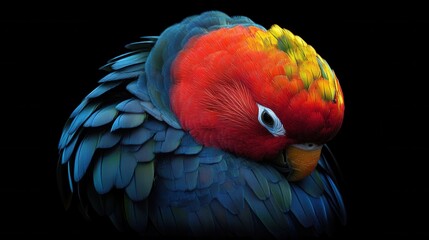 Fototapeta premium A close-up of a vibrant parrot highlighting its colorful feathers and intense gaze