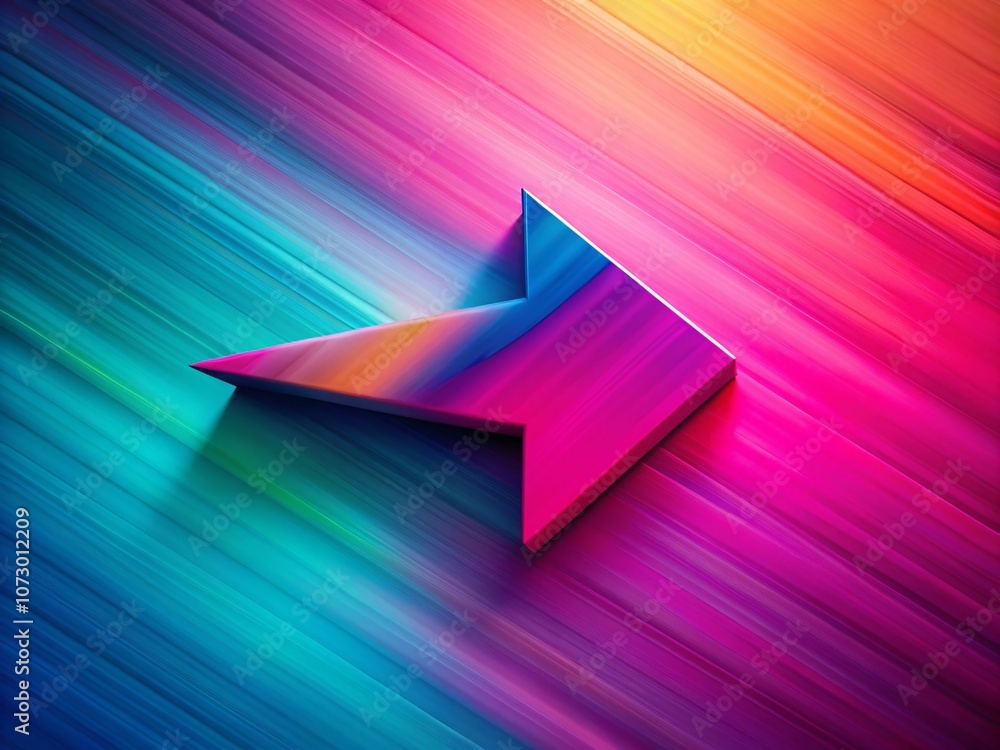 Poster aerial perspective of a vibrant backward-pointing arrow in vivid pink against a gradient background,