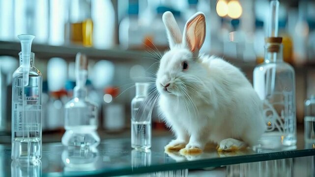 video of Cosmetics test on rabbit animal in laboratory, animal rights