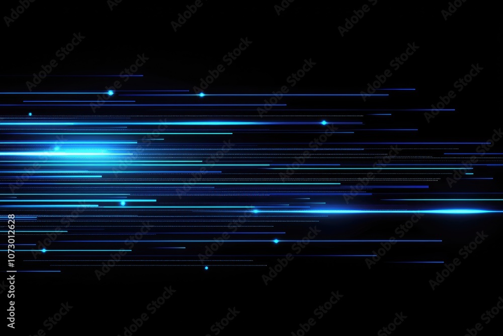 Poster a dark background with glowing blue lines and digital data points moving.