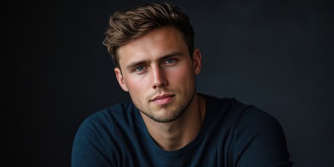 Fototapeta premium Portrait of a Young Man with Stylish Hair and Intense Expression