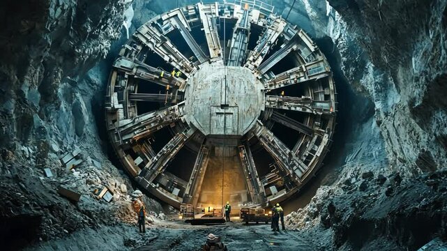 Tunnel boring machine operating at an underground construction site.