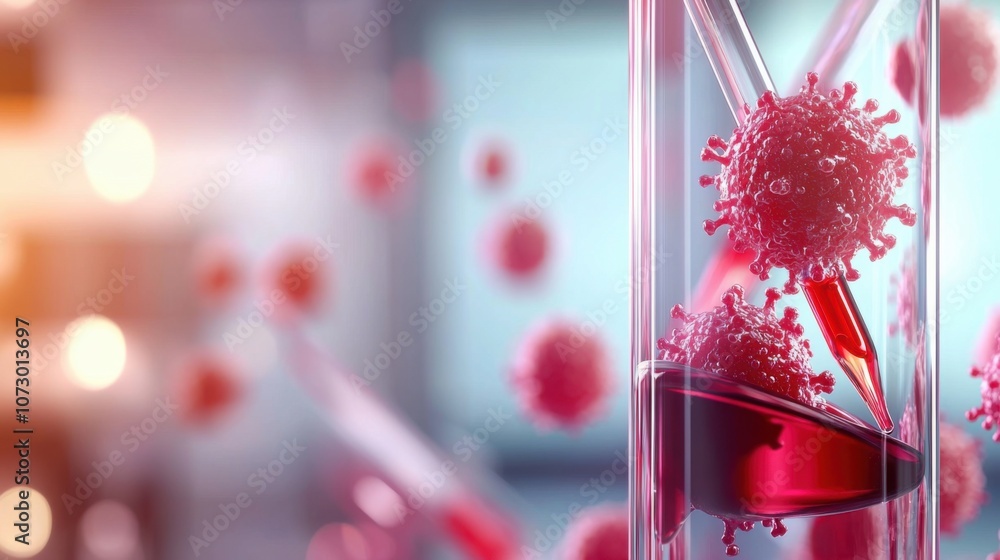 Aufkleber microscopic view of cancer cells in a test tube with bright lighting in a research lab environment s