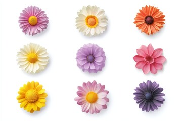 Colorful flower arrangements, white isolated background.