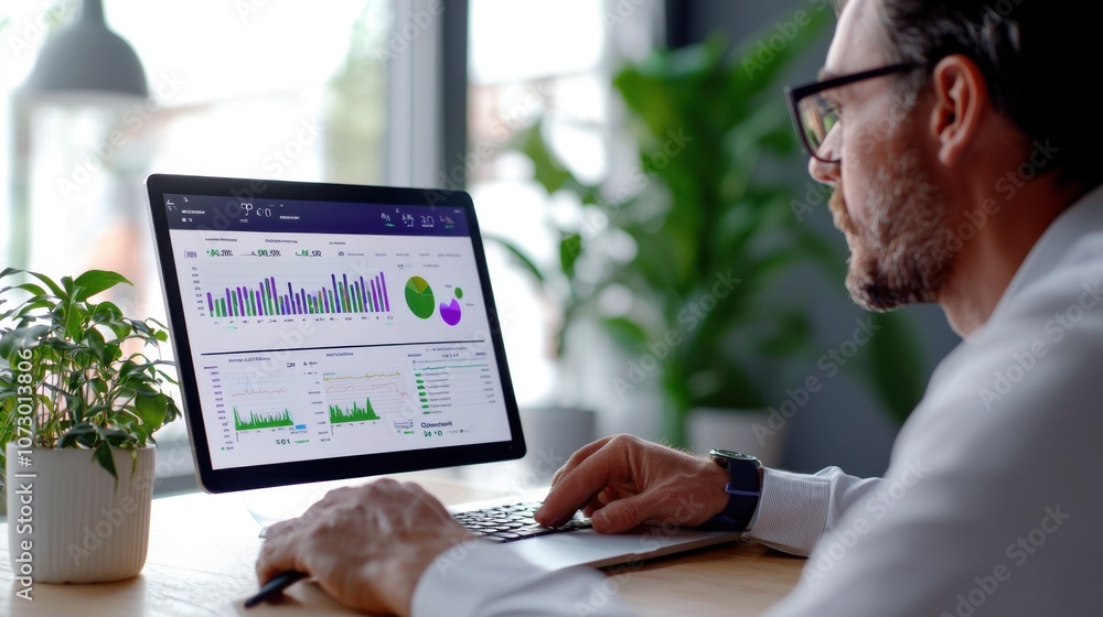 Poster professional analyzing healthcare data visualization