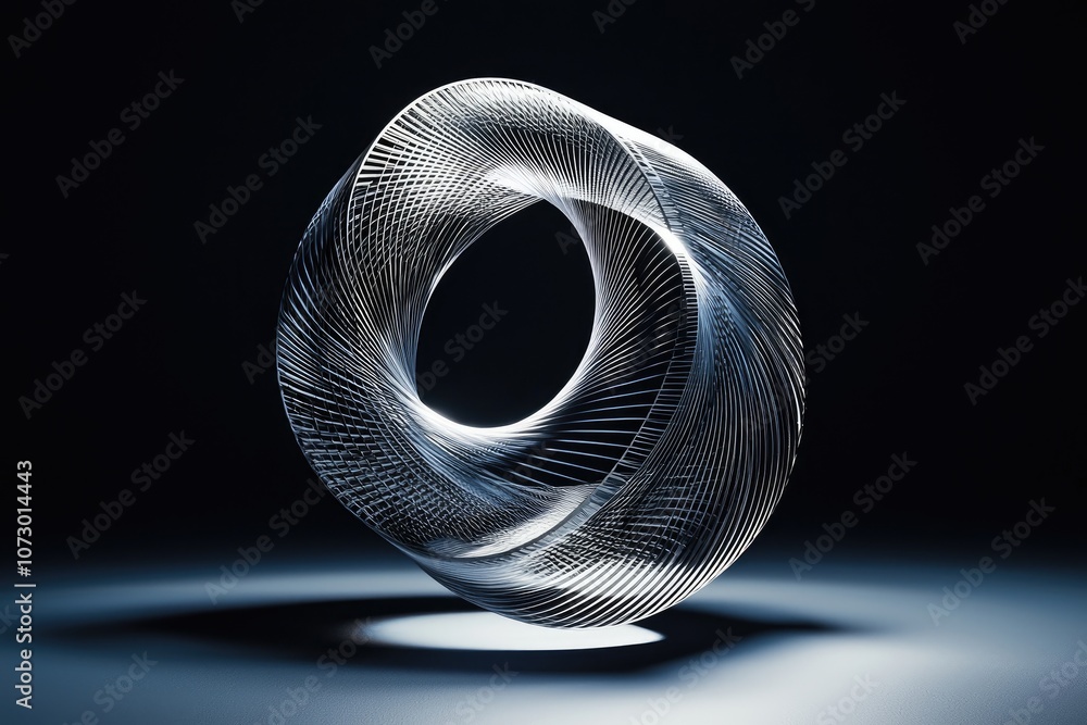 Aufkleber a 3d wireframe geometric object rotating against a black background, casting subtle shadows.