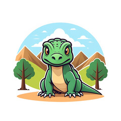 Naklejka premium Cute Green Dinosaur Cartoon Illustration Design