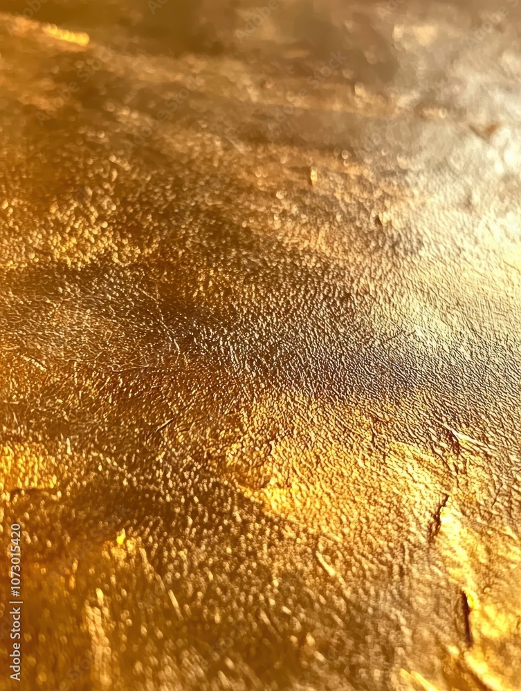 Poster close-up texture of golden metallic surface illuminated by soft light, showcasing rich color and uni