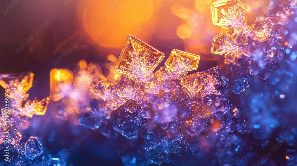 Poster abstract macro photography of ice crystals showcasing a stunning blend of colors and light reflectio