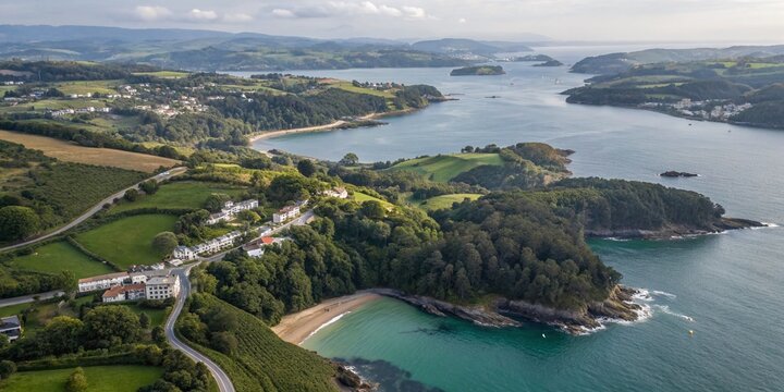 Aerial View of Castropol in Asturias Spain - Double Exposure Photography Blending Landscape and Nature for Stunning Visuals