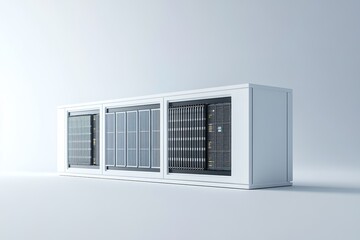 Minimal white server racks in a light room