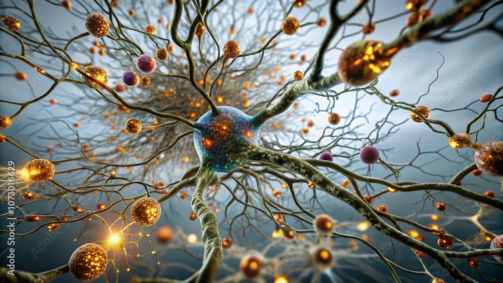 Poster aerial view of human plasma showcasing proteins and cellular structures in a scientific context with