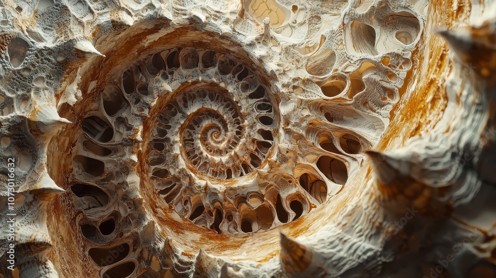 Poster Intricate Spiral Shell Structure Showcasing Natural Patterns and Textures in a Stunning Macro Perspective Ideal for Nature and Abstract Art Projects