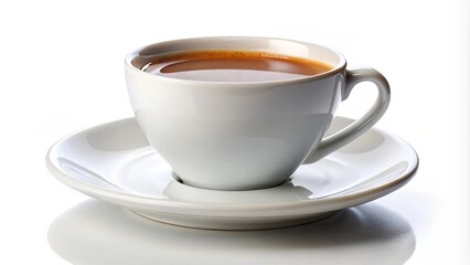 Obraz premium A Classic White Cup with a Saucer, Filled with a Warm Brew, a Perfect Start to a Day