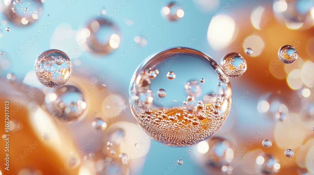 Poster glimmering water droplets and bubbles creating a fascinating underwater scene with reflections and s
