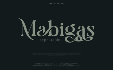 Luxury wedding alphabet letters font with tails. Typography elegant classic lettering serif fonts and number decorative vintage retro concept for logo branding. vector illustration 