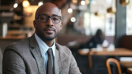 Fototapeta premium Confident Businessman in a Cozy Café Setting with Modern Decor