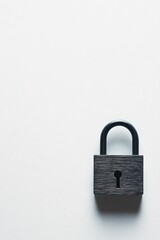 Minimalistic black padlock on white backdrop, space for text