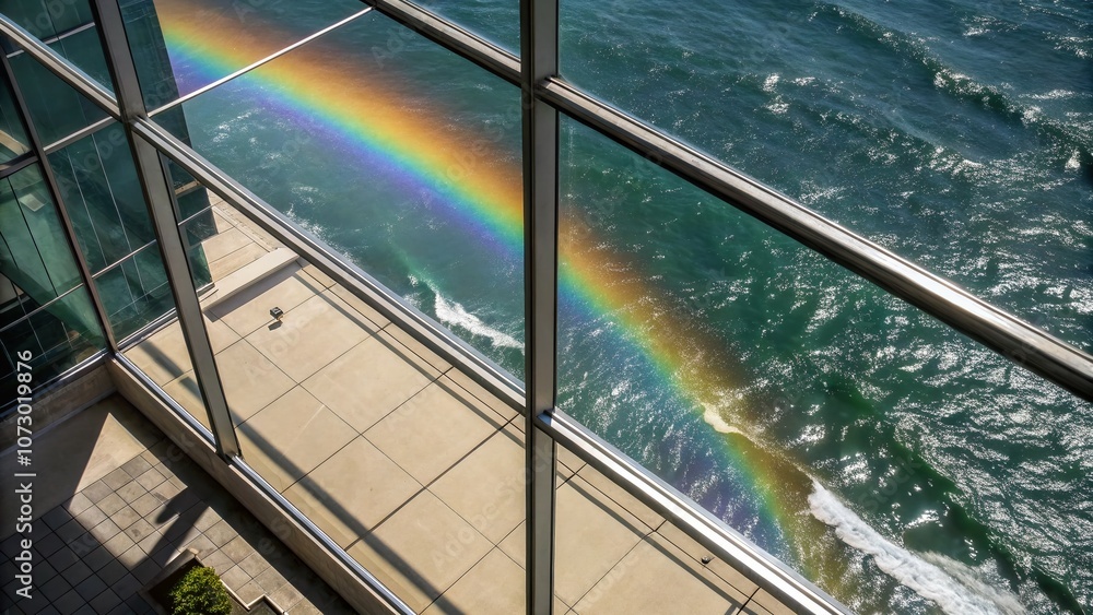 Poster a mesmerizing abstract visual experience of vibrant spectrum reflected in glass, capturing a fusion 
