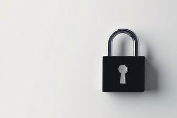 Fototapeta premium Minimalist black padlock on white background, security concept