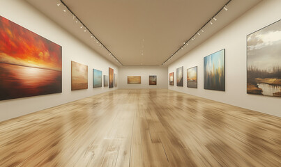 Fototapeta premium Art gallery, exhibition of paintings, generated ai