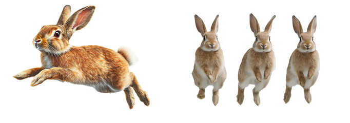 Cute Bunny Rabbits Jumping and Standing Isolated on White Background  on transparent background