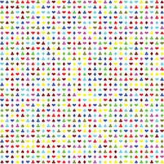 background of many playing card suits with very small multicolored hearts spades diamonds and clubs