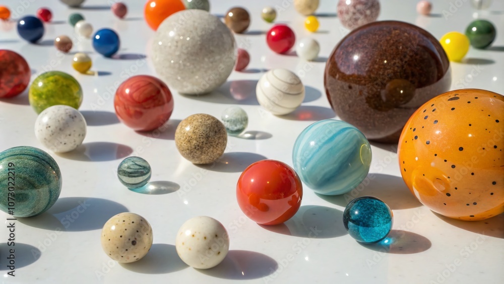 Poster a stunning collection of colorful balls resting on a pristine white background showcasing macro phot