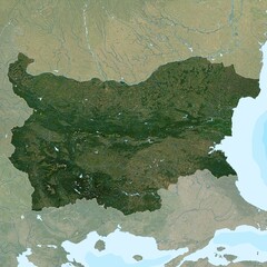 Blank isolated physical satellite map of Bulgaria