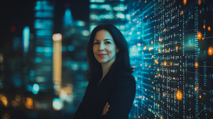 Smart digital Innovation city Business skyscrapers in the Financial District with connection network reciprocity over the cityscape. of future smart wireless digital city and social media networking