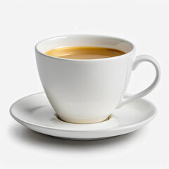 Fototapeta premium A cup of coffee on a saucer with a black rim, isolated on a white background. Perfect for coffee shop menus, food blogs, and beverage advertising.